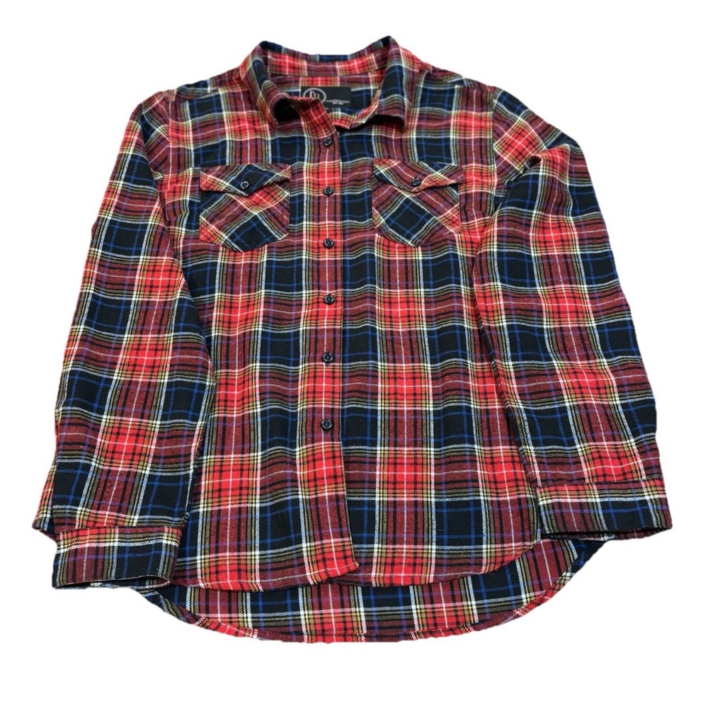 DL Luxe Sportswear Red Plaid Flannel button up shirt size large womens darts